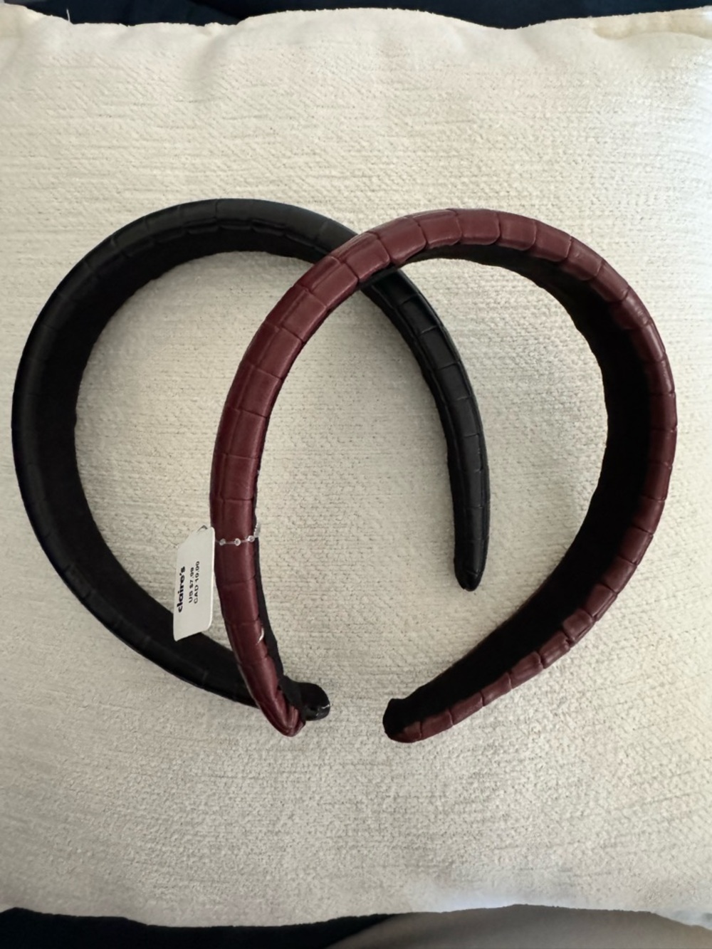 Claire's Black and Burgundy Faux-Croc Padded Headband Set